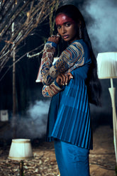 Teal Georgette & Habutai Silk pant Set